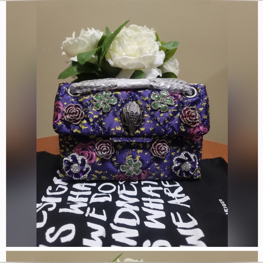 Kurt Geiger London Mini Purple Kensington Floral Crystal Crossbody Bag